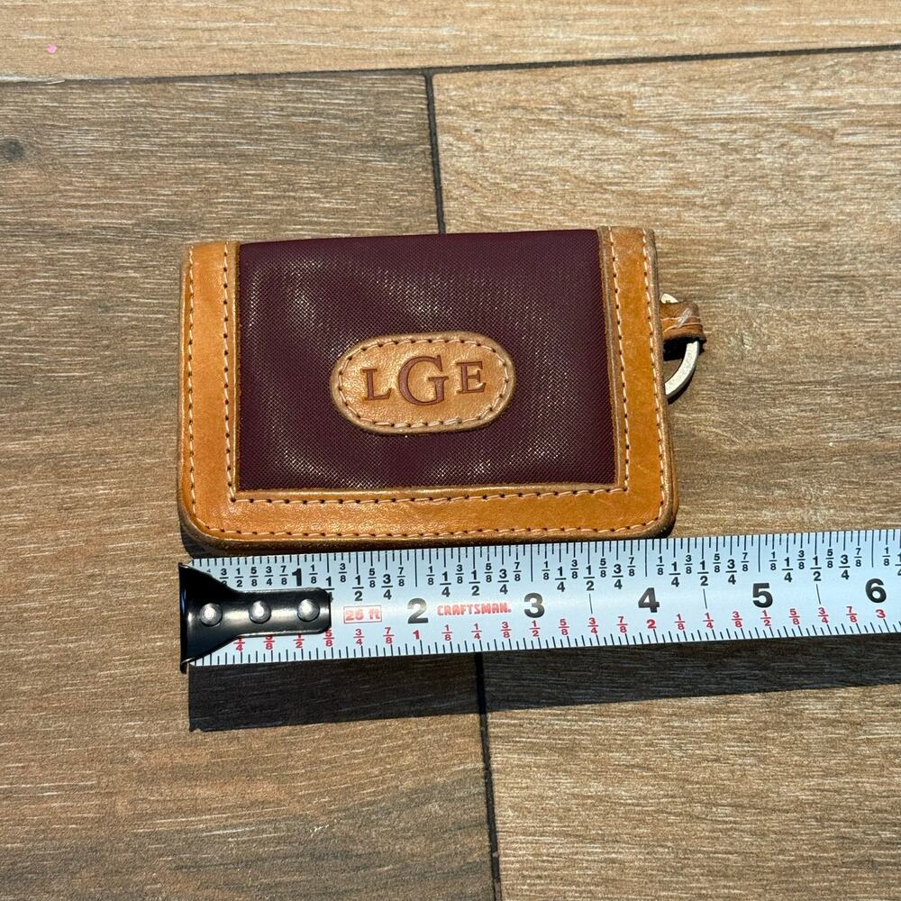 Jon Hart ID Wallet Keychain Maroon Coated Canvas & Leather Monogrammed